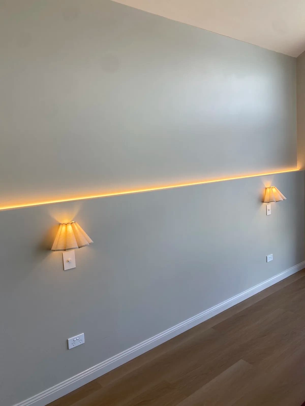 Recessed strip and wall lights, bedroom