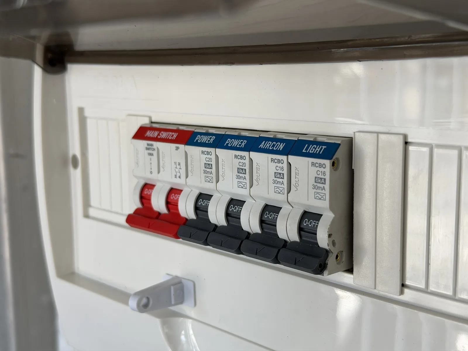 Newly installed switchboard with labelled RCBOs on every circuit